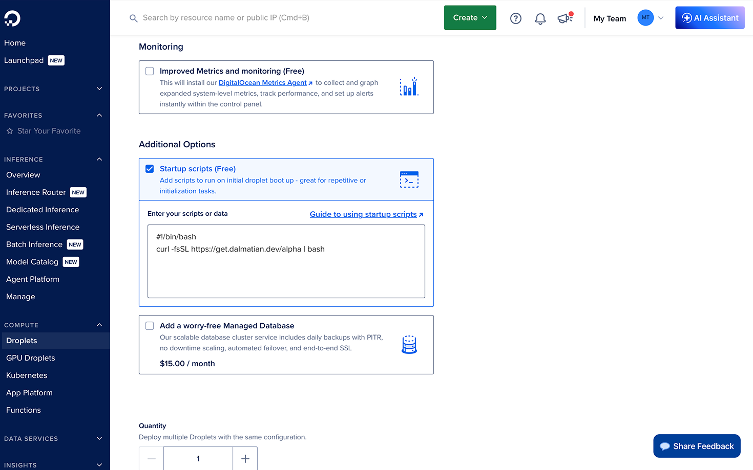 The install script pasted into DigitalOcean's Startup scripts field